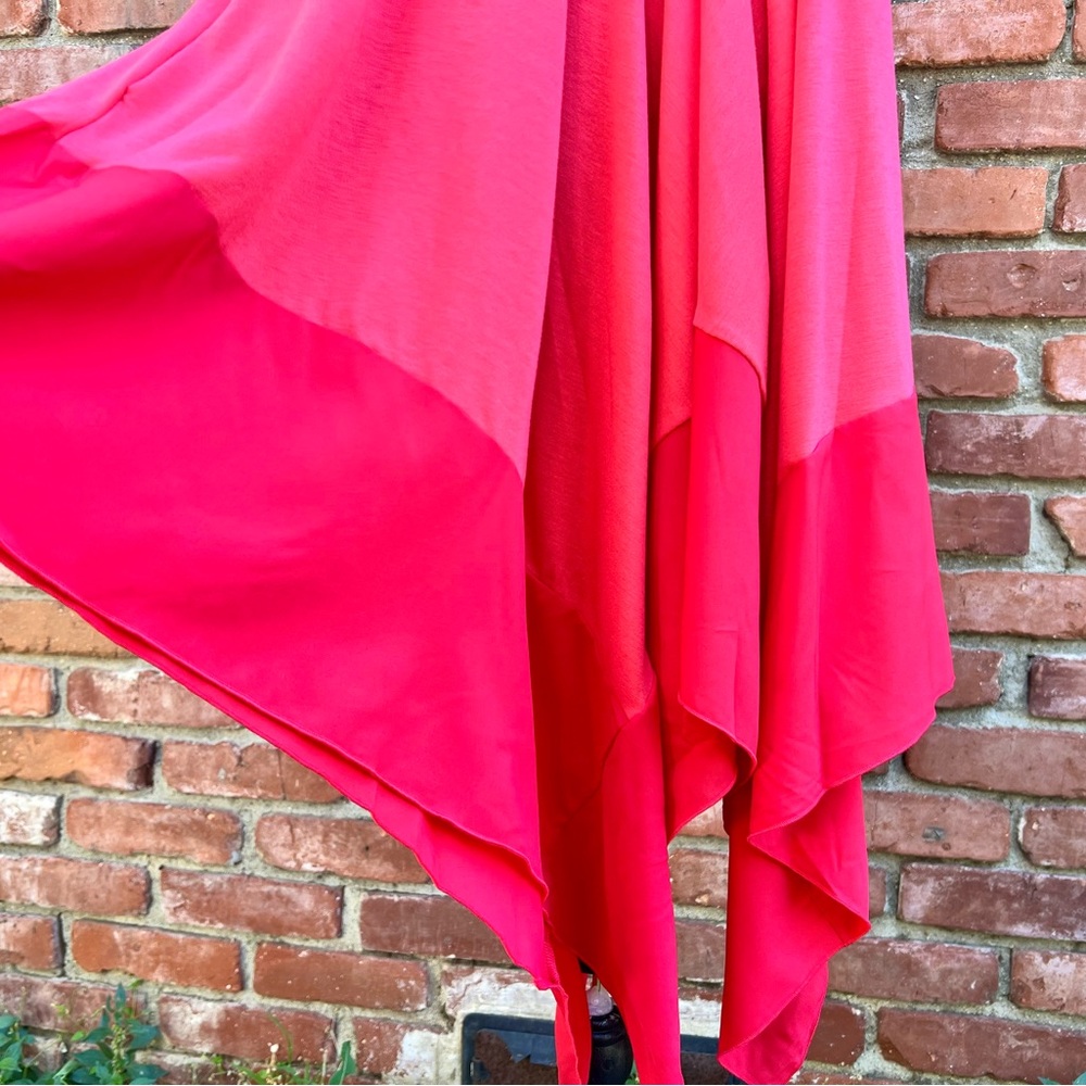 Effortless Women's Coral Red Tone Handkerchief Hem Dress NWOT - Picture 4 of 7